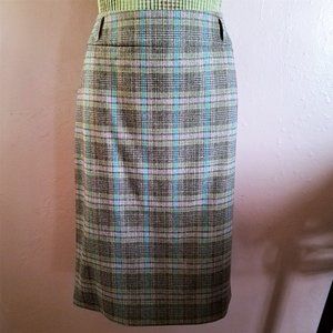 Missoni Plaid Suit Skirt~Stretch Wool~Brown Beige Purple Green Teal 44=8/M